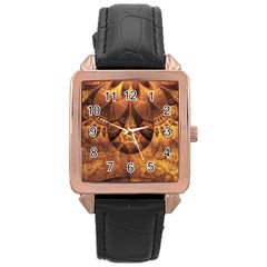 Beautiful Gold And Brown Honeycomb Fractal Beehive Rose Gold Leather Watch  by jayaprime