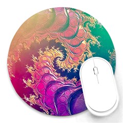 Rainbow Octopus Tentacles In A Fractal Spiral Round Mousepads by jayaprime