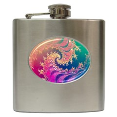 Rainbow Octopus Tentacles In A Fractal Spiral Hip Flask (6 Oz) by jayaprime