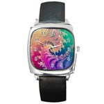 Rainbow Octopus Tentacles in a Fractal Spiral Square Metal Watch Front