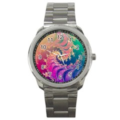 Rainbow Octopus Tentacles In A Fractal Spiral Sport Metal Watch by jayaprime