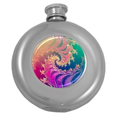 Rainbow Octopus Tentacles In A Fractal Spiral Round Hip Flask (5 Oz) by jayaprime