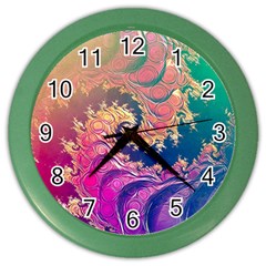 Rainbow Octopus Tentacles In A Fractal Spiral Color Wall Clocks by jayaprime