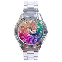 Rainbow Octopus Tentacles In A Fractal Spiral Stainless Steel Analogue Watch by jayaprime