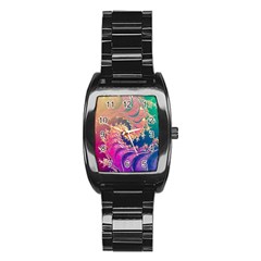 Rainbow Octopus Tentacles In A Fractal Spiral Stainless Steel Barrel Watch by jayaprime