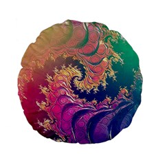 Rainbow Octopus Tentacles In A Fractal Spiral Standard 15  Premium Flano Round Cushions by jayaprime