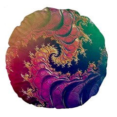 Rainbow Octopus Tentacles In A Fractal Spiral Large 18  Premium Flano Round Cushions by jayaprime