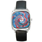 red and blue rounds Square Metal Watch Front