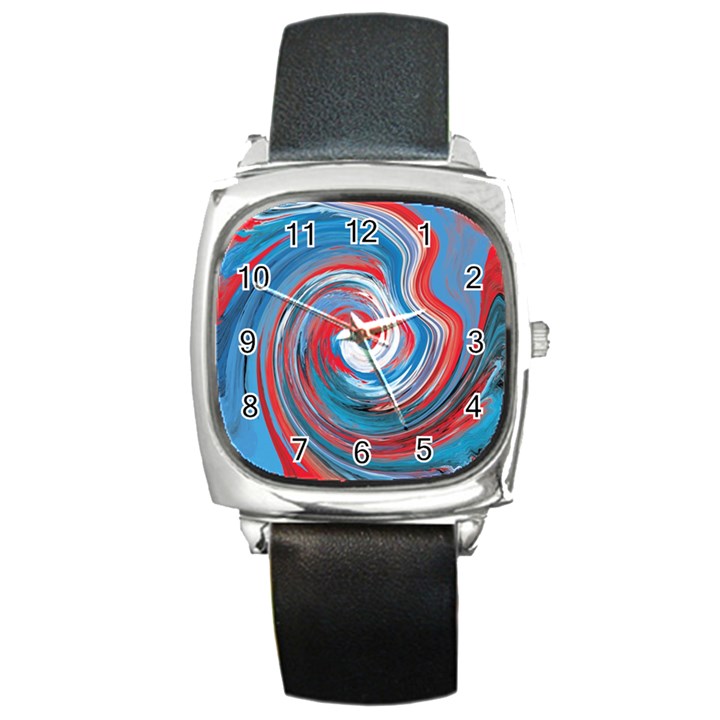 red and blue rounds Square Metal Watch