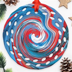 Red And Blue Rounds Round Filigree Ornament (two Sides)