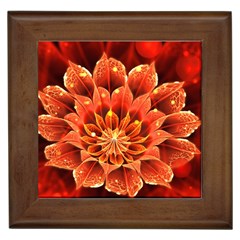 Beautiful Ruby Red Dahlia Fractal Lotus Flower Framed Tiles by jayaprime