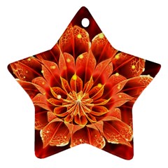 Beautiful Ruby Red Dahlia Fractal Lotus Flower Ornament (star) by jayaprime