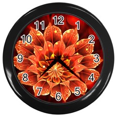 Beautiful Ruby Red Dahlia Fractal Lotus Flower Wall Clocks (black) by jayaprime