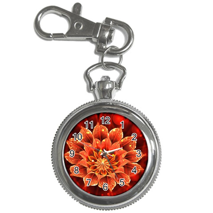 Beautiful Ruby Red Dahlia Fractal Lotus Flower Key Chain Watches