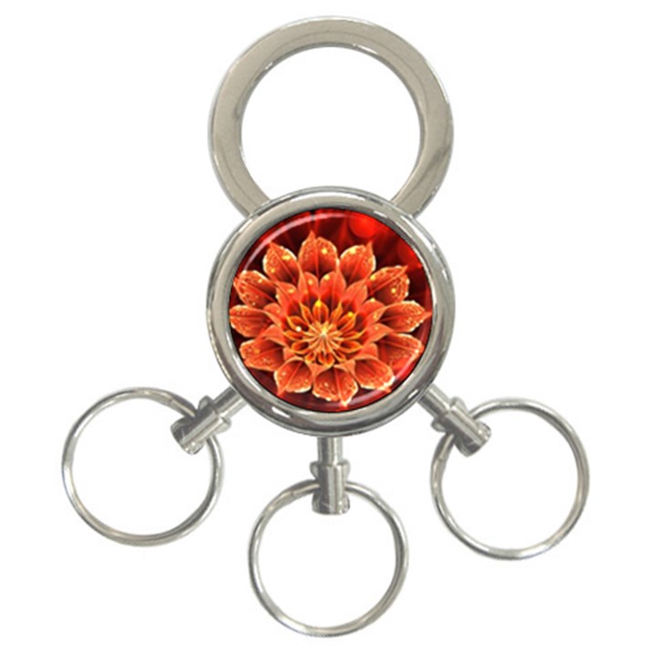 Beautiful Ruby Red Dahlia Fractal Lotus Flower 3-Ring Key Chains