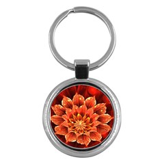 Beautiful Ruby Red Dahlia Fractal Lotus Flower Key Chains (round)  by jayaprime