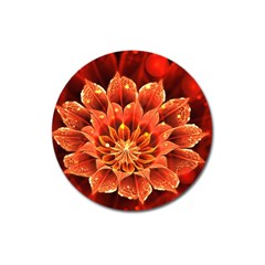 Beautiful Ruby Red Dahlia Fractal Lotus Flower Magnet 3  (round) by jayaprime