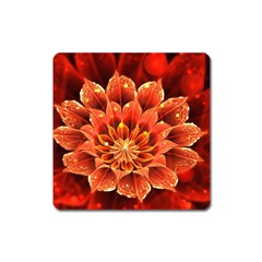 Beautiful Ruby Red Dahlia Fractal Lotus Flower Square Magnet by jayaprime