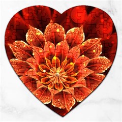 Beautiful Ruby Red Dahlia Fractal Lotus Flower Jigsaw Puzzle (heart) by jayaprime