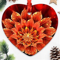 Beautiful Ruby Red Dahlia Fractal Lotus Flower Heart Ornament (two Sides) by jayaprime