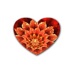 Beautiful Ruby Red Dahlia Fractal Lotus Flower Rubber Coaster (heart)  by jayaprime