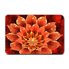 Beautiful Ruby Red Dahlia Fractal Lotus Flower Small Doormat  by jayaprime