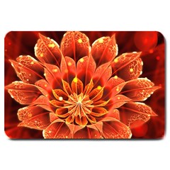 Beautiful Ruby Red Dahlia Fractal Lotus Flower Large Doormat  by jayaprime