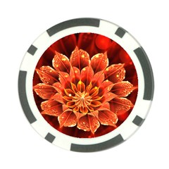 Beautiful Ruby Red Dahlia Fractal Lotus Flower Poker Chip Card Guard by jayaprime