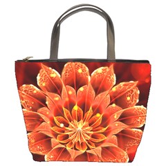 Beautiful Ruby Red Dahlia Fractal Lotus Flower Bucket Bags by jayaprime