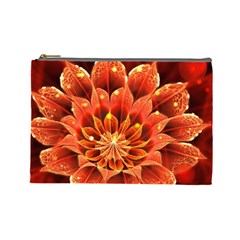 Beautiful Ruby Red Dahlia Fractal Lotus Flower Cosmetic Bag (large) 