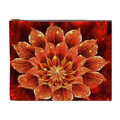 Beautiful Ruby Red Dahlia Fractal Lotus Flower Cosmetic Bag (xl) by jayaprime