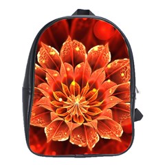 Beautiful Ruby Red Dahlia Fractal Lotus Flower School Bag (large) by jayaprime