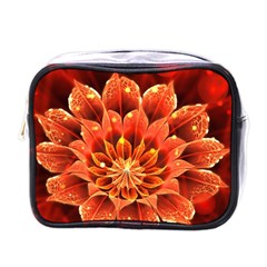 Beautiful Ruby Red Dahlia Fractal Lotus Flower Mini Toiletries Bags by jayaprime