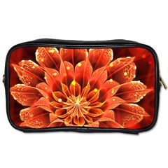 Beautiful Ruby Red Dahlia Fractal Lotus Flower Toiletries Bags by jayaprime