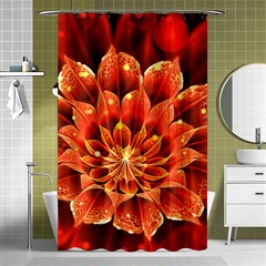 Beautiful Ruby Red Dahlia Fractal Lotus Flower Shower Curtain 48  X 72  (small)  by jayaprime