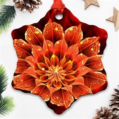 Beautiful Ruby Red Dahlia Fractal Lotus Flower Ornament (snowflake) by jayaprime