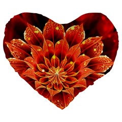 Beautiful Ruby Red Dahlia Fractal Lotus Flower Large 19  Premium Heart Shape Cushions by jayaprime