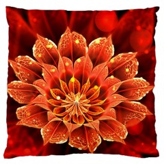 Beautiful Ruby Red Dahlia Fractal Lotus Flower Large Flano Cushion Case (one Side) by jayaprime