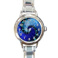 Nocturne Of Scorpio, A Fractal Spiral Painting Round Italian Charm Watch by jayaprime