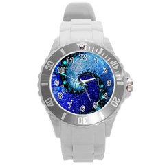 Nocturne Of Scorpio, A Fractal Spiral Painting Round Plastic Sport Watch (l) by jayaprime