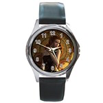 Wonderful Steampunk Women With Clocks And Gears Round Metal Watch Front