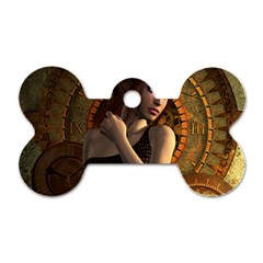 Wonderful Steampunk Women With Clocks And Gears Dog Tag Bone (one Side) by FantasyWorld7