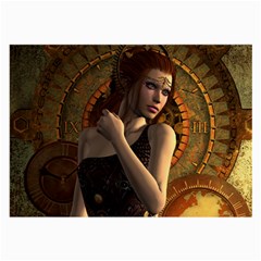 Wonderful Steampunk Women With Clocks And Gears Large Glasses Cloth by FantasyWorld7