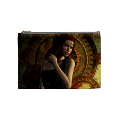 Wonderful Steampunk Women With Clocks And Gears Cosmetic Bag (medium)  by FantasyWorld7