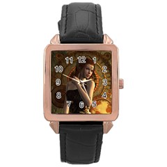 Wonderful Steampunk Women With Clocks And Gears Rose Gold Leather Watch  by FantasyWorld7