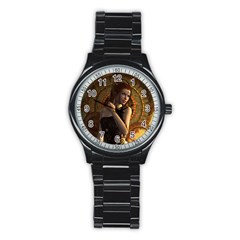 Wonderful Steampunk Women With Clocks And Gears Stainless Steel Round Watch by FantasyWorld7