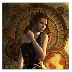 Wonderful Steampunk Women With Clocks And Gears Large Satin Scarf (square) by FantasyWorld7