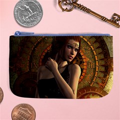 Wonderful Steampunk Women With Clocks And Gears Large Coin Purse by FantasyWorld7