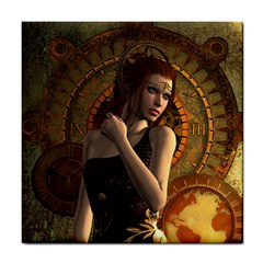 Wonderful Steampunk Women With Clocks And Gears Tile Coasters by FantasyWorld7