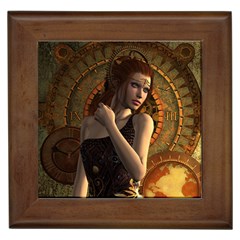 Wonderful Steampunk Women With Clocks And Gears Framed Tiles by FantasyWorld7